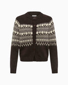 Part Two Charmaine PW Cardigan in brown geometric jacquard detail