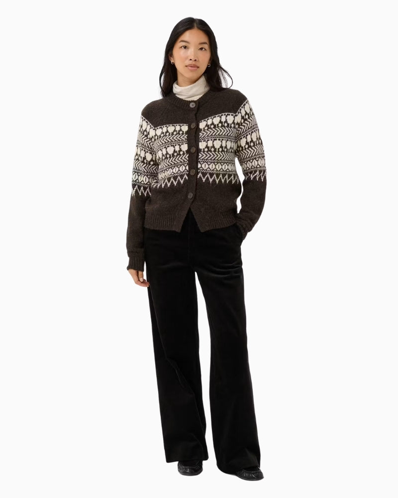 Part Two Charmaine PW Cardigan in brown geometric jacquard detail