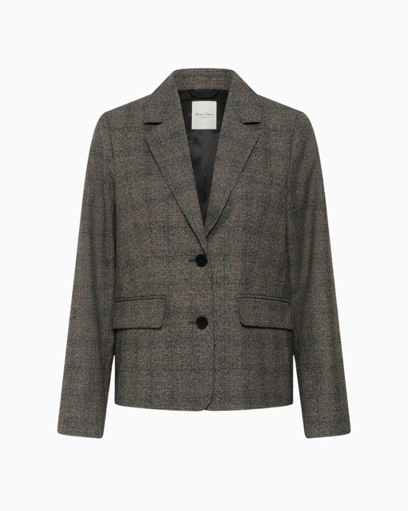 Part Two ClarissaPW Blazer in Grey Check plaid fabric detail