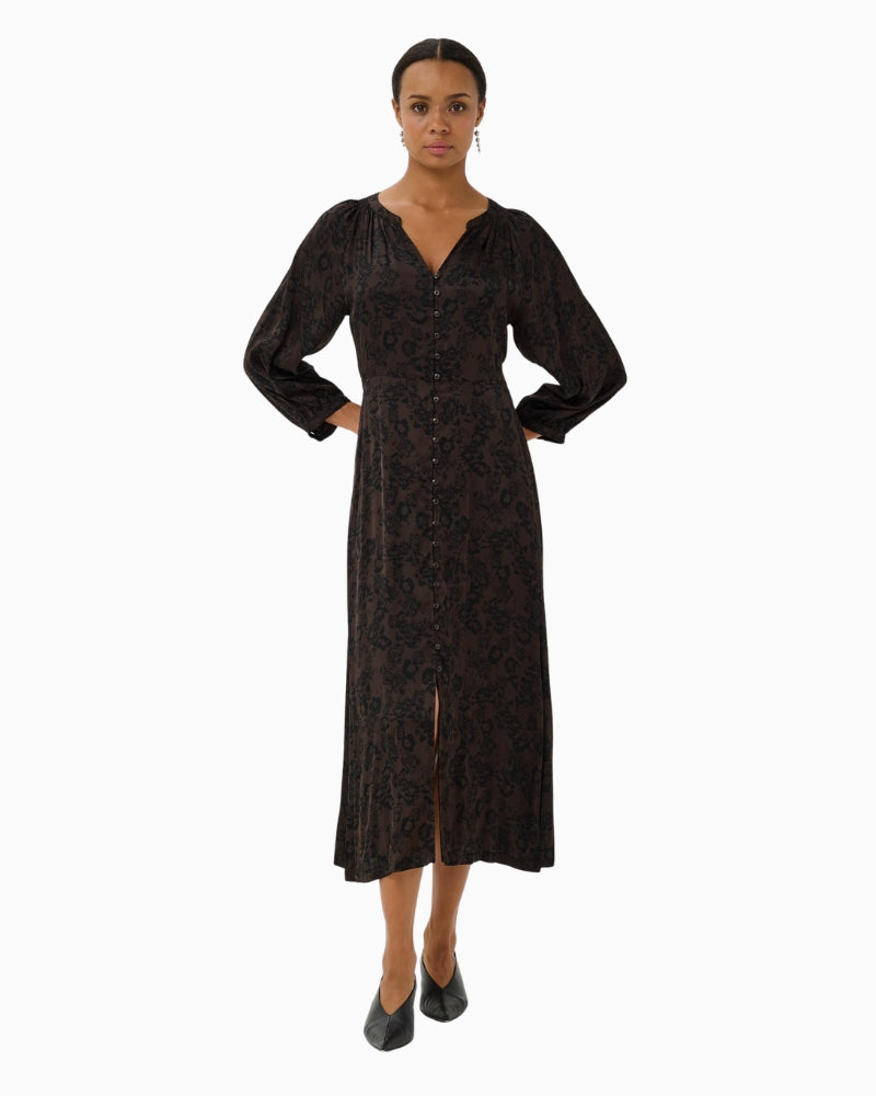 Part Two Deedee Dress in Brown Gradient Flower front view