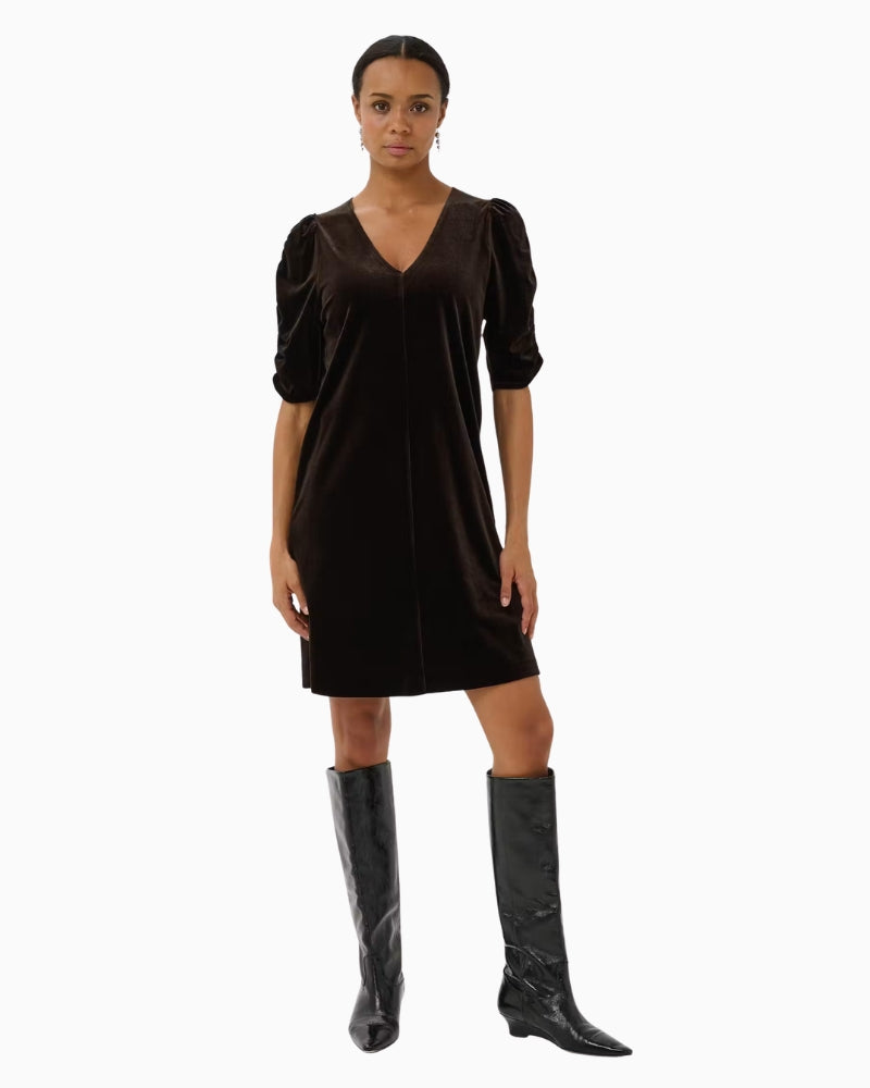 Part Two Didem Dress in brown V-neckline detail