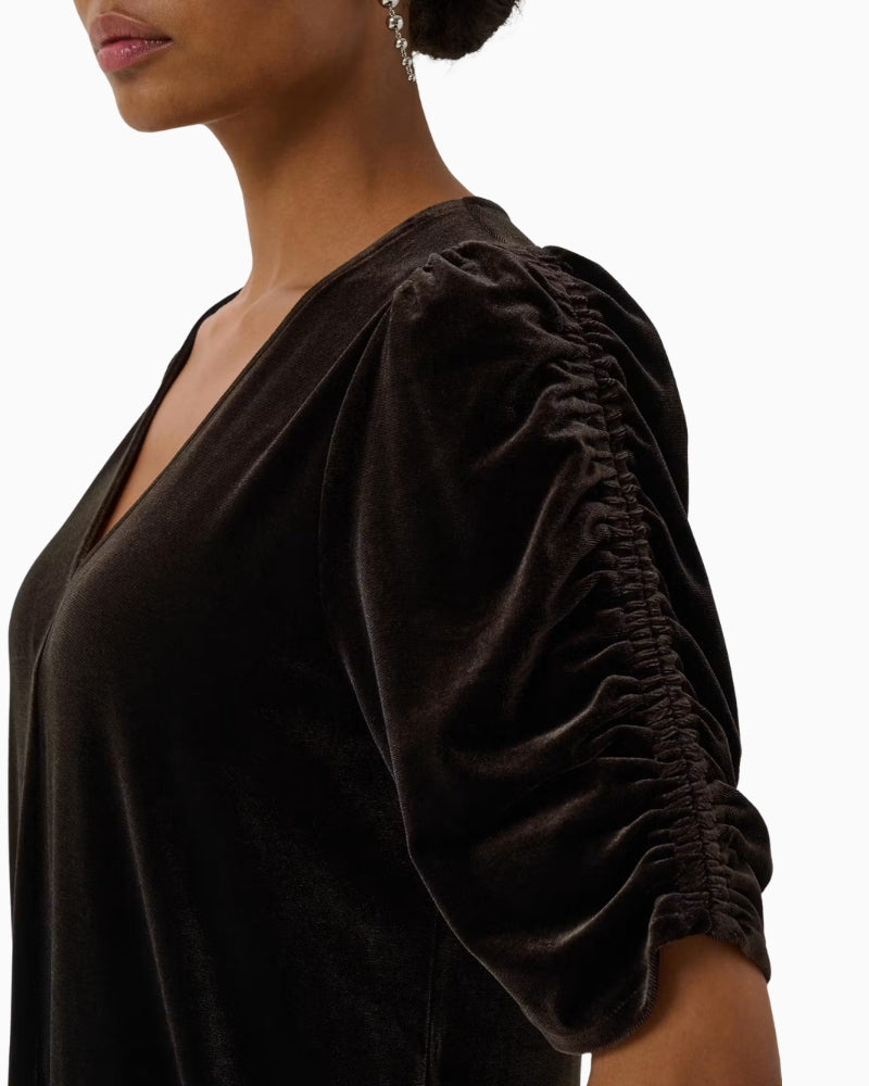 Part Two Didem Dress in brown gathered sleeve detail