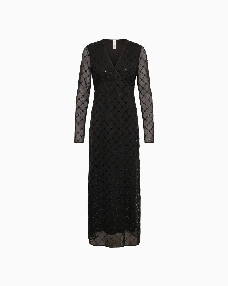 Part Two Dimitra Dress in black with placed sequins front view