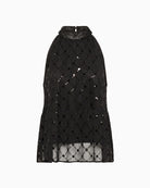 Part Two Dirtsa Top in black with placed sequins front view