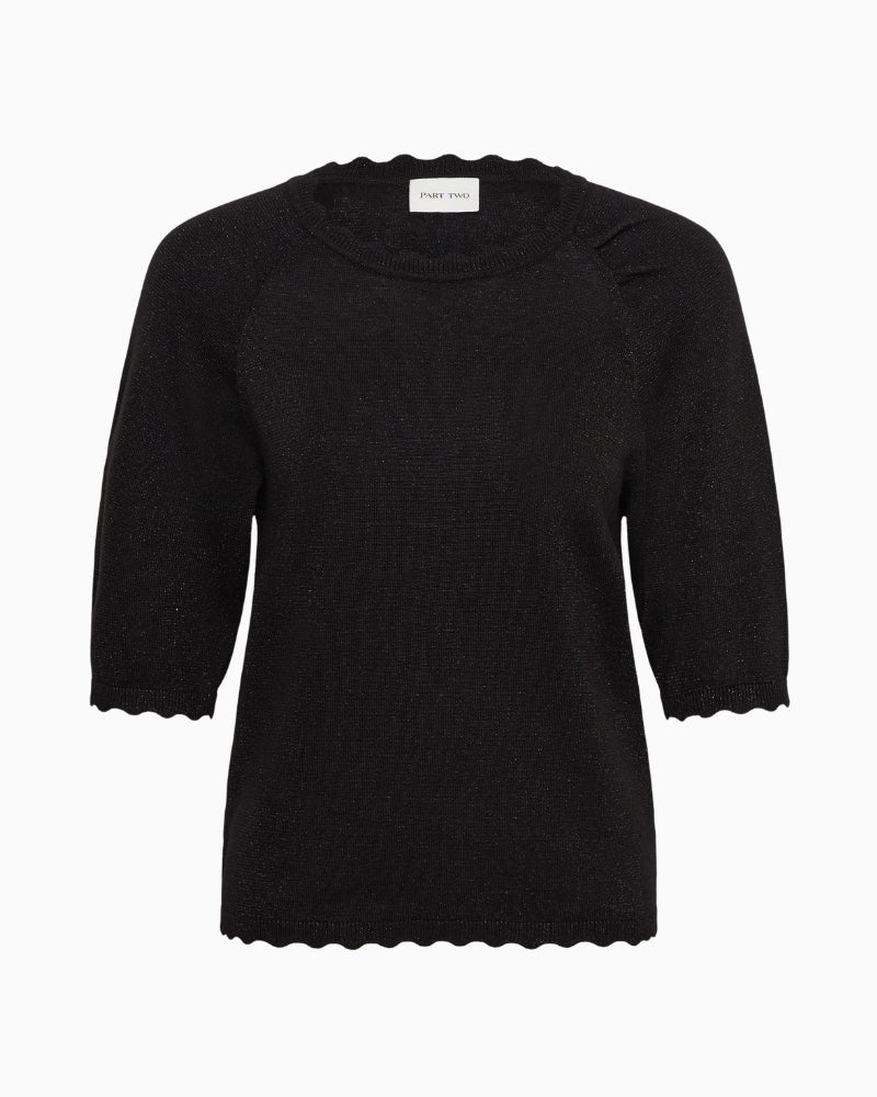 Part Two Dot Short Sleeve Jumper in black front view