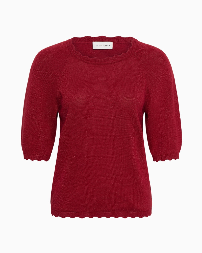 Part Two Dot Short Sleeve Jumper in red front view