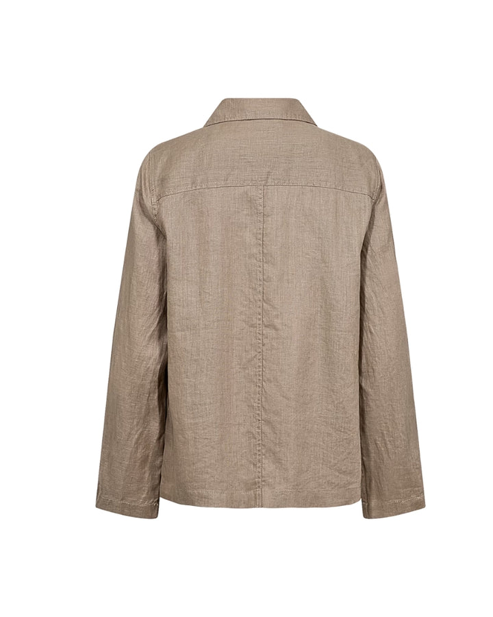 Flat lay back view of Elnora blazer in soft, natural-toned linen