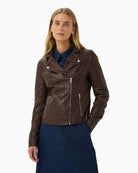 Part Two Frances Leather Jacket in Brown lapel detail