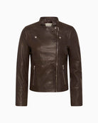Part Two Frances Leather Jacket in Brown zip detail