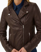 Part Two Frances Leather Jacket in Brown zip detail