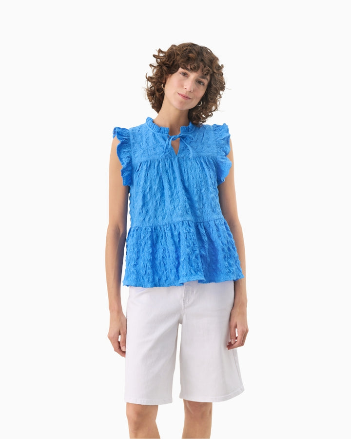 Front view of Part Two Gimaline sleeveless blouse in blue
