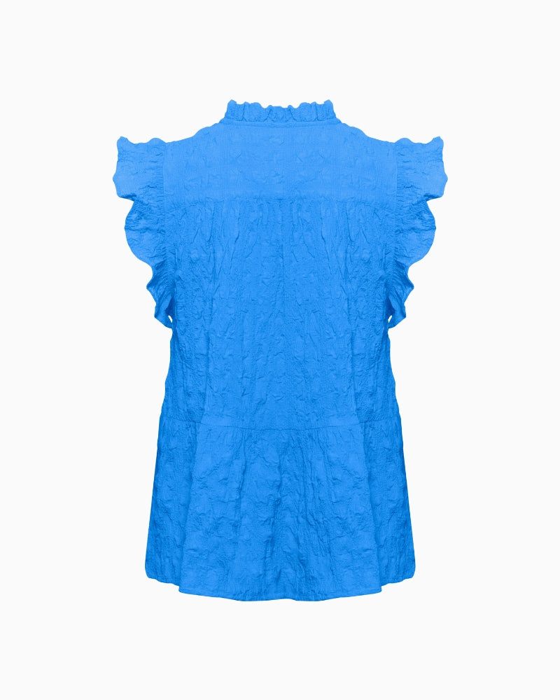 Back view of Part Two blue blouse 