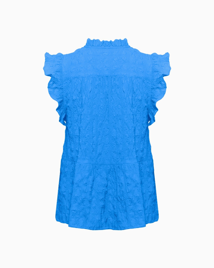 Back view of Part Two blue blouse 