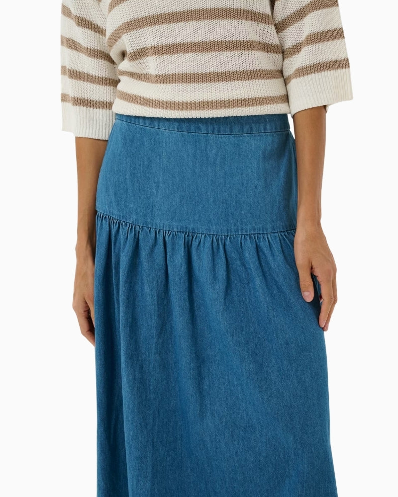 Part Two NelliaPW Skirt Medium Blue Denim tiered hem detail