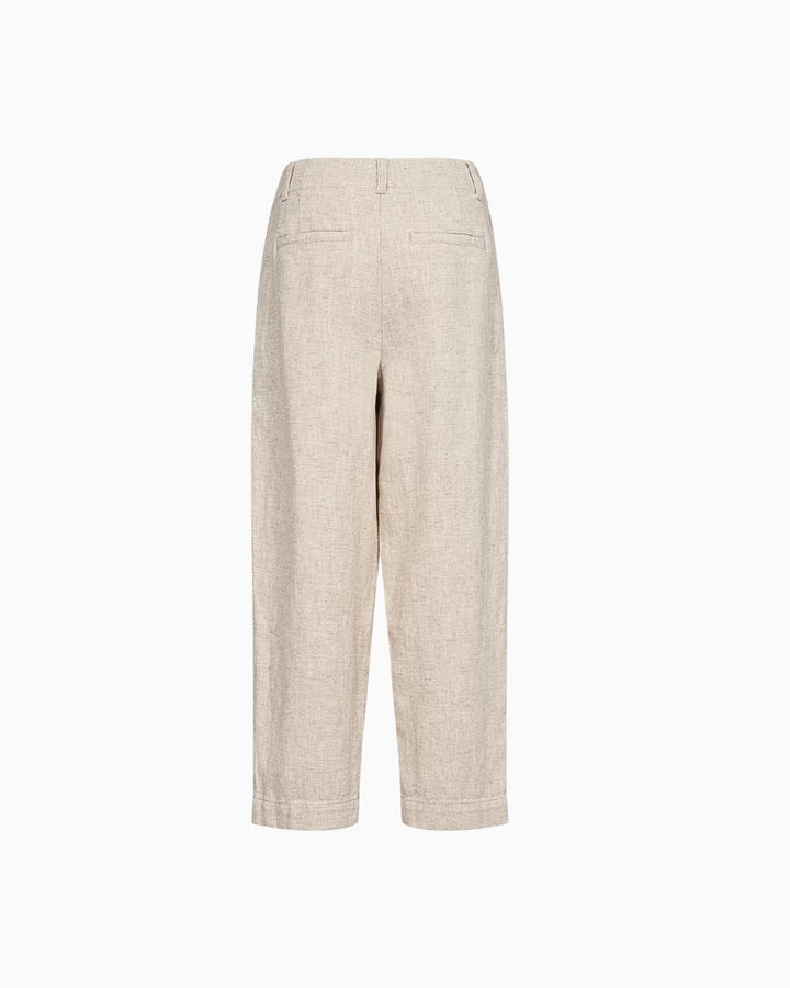Flat lay back view of wide-leg trousers with subtle pleating and pockets