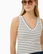Part Two NikkiaPW sleeveless top navy striped V-neck detail