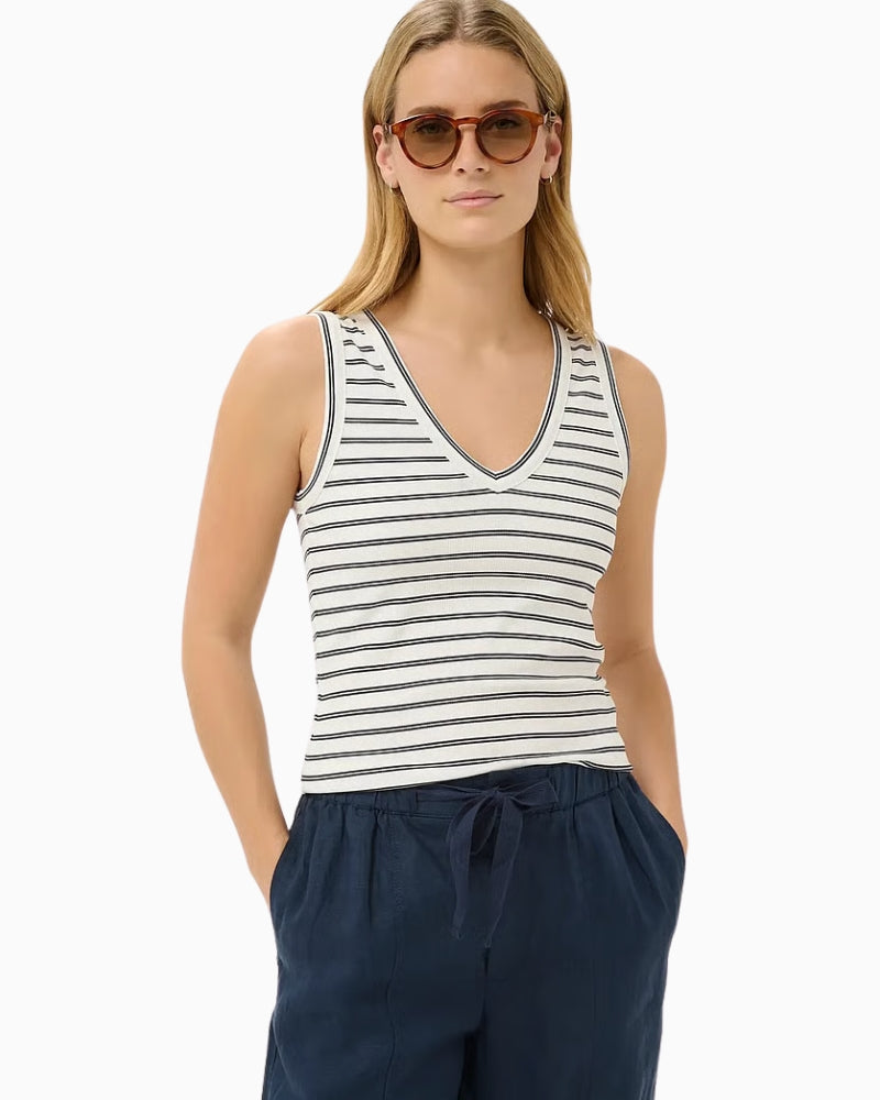 Part Two NikkiaPW sleeveless top navy striped front view