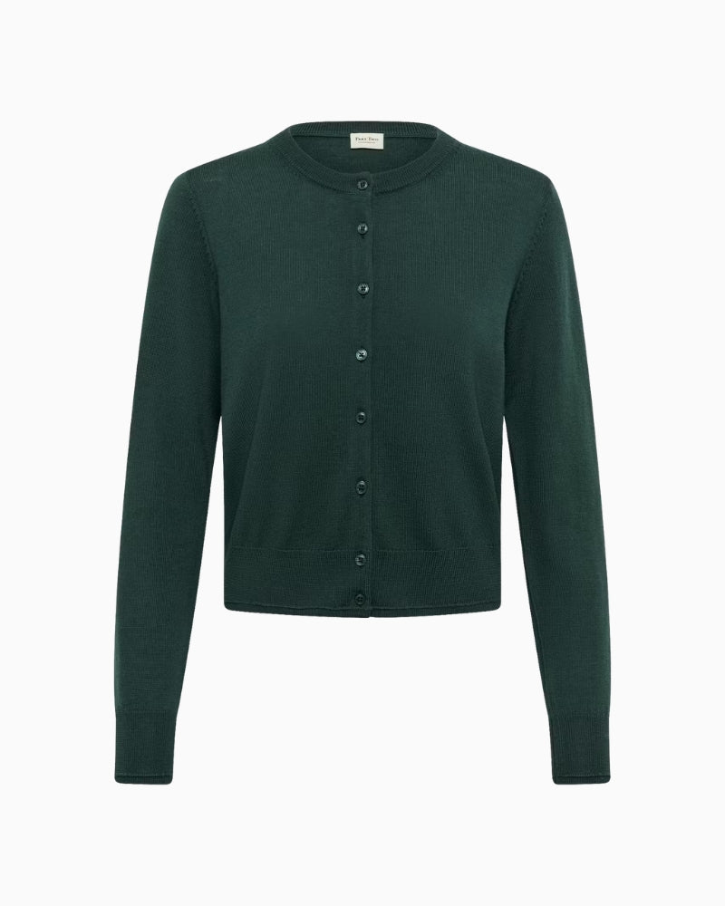 Part Two NoelaniPW Cardigan in Forest Green crew neckline detail