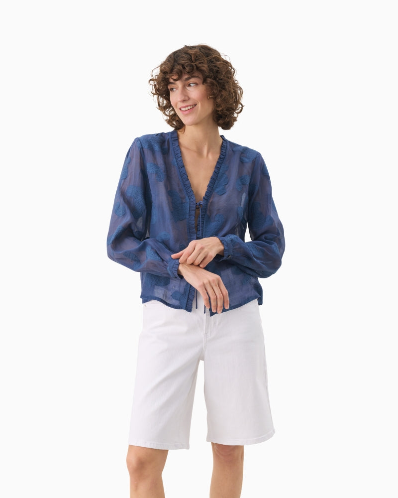 Front view of Part Two RachellePW SH cotton blend shirt in oceana blue with button-down front
