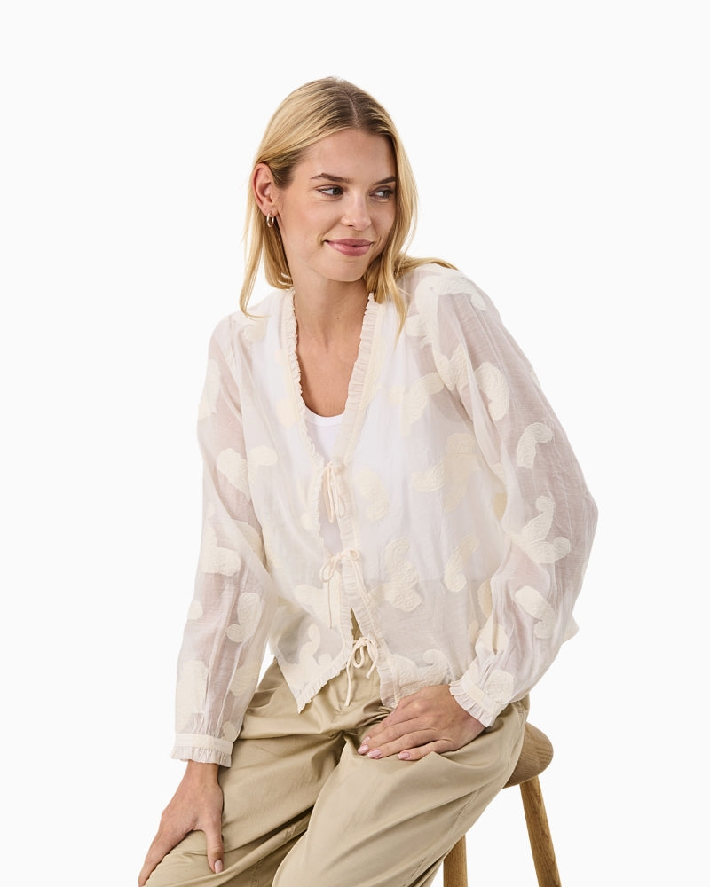 Front view of Part Two Rachelle Shirt in cream cotton blend with button-down front