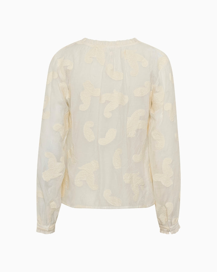 Flat lay back view of Part Two Rachelle Shirt in cream showing woven texture and soft finish
