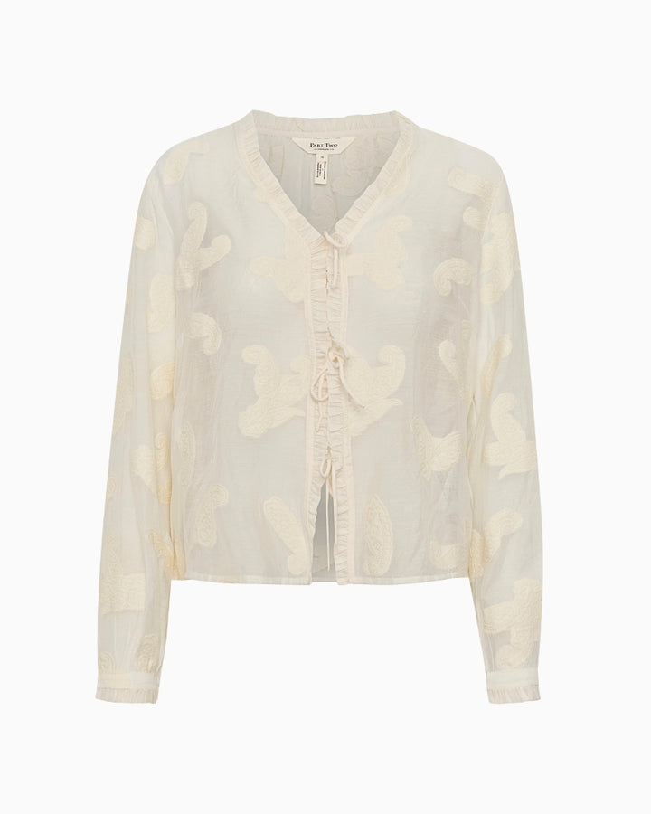 Flat lay of Part Two Rachelle Shirt in cream showing woven texture and soft finish