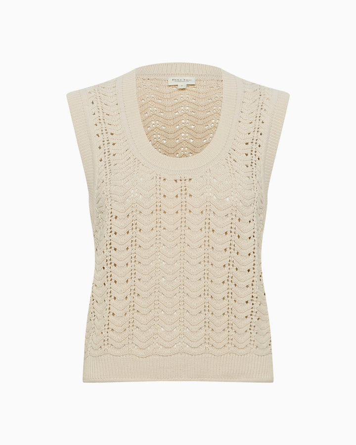 Flat lay of Part Two Radka Waistcoat showing breathable knitted fabric in beige