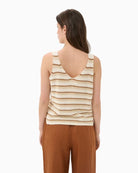 Part Two RebeccaPW Knit Tank Top in cream and brown stripe back view