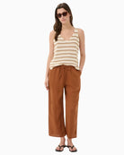Part Two RebeccaPW Knit Tank Top in cream and brown stripe model view