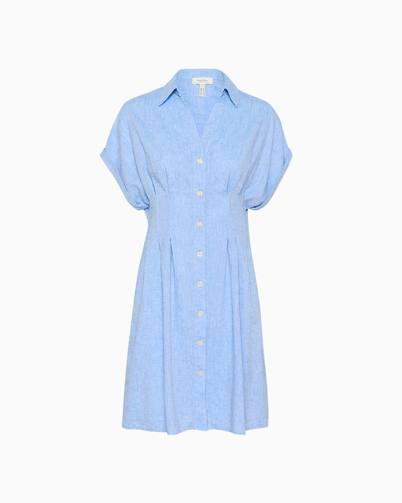 Flat lay of Part Two Rianna Dress showing lightweight woven fabric and clean blue colour