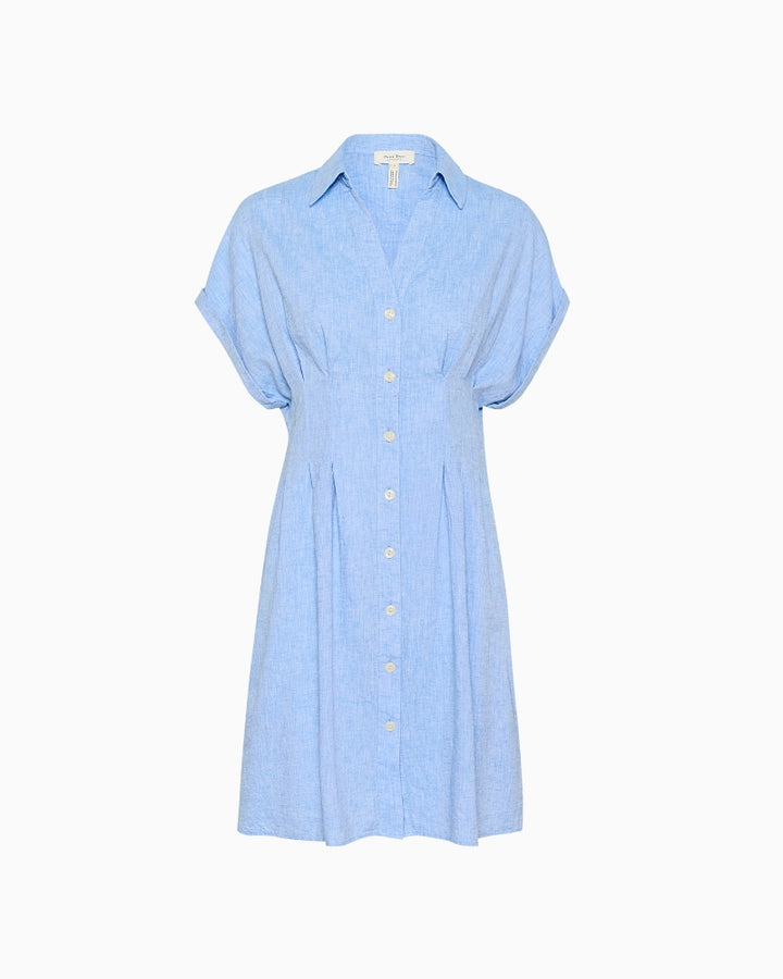 Flat lay of Part Two Rianna Dress showing lightweight woven fabric and clean blue colour