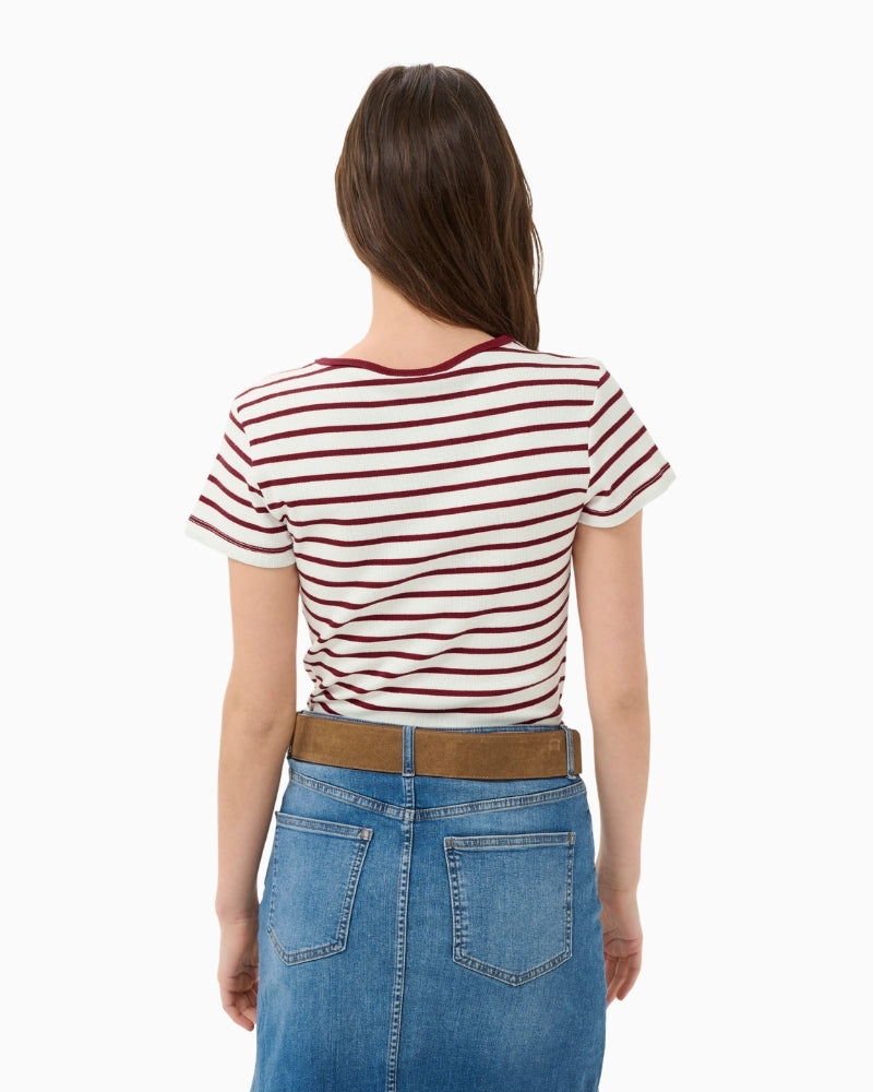 Part Two RochellePW T-Shirt in Cream and Burnt Russet Stripe back view