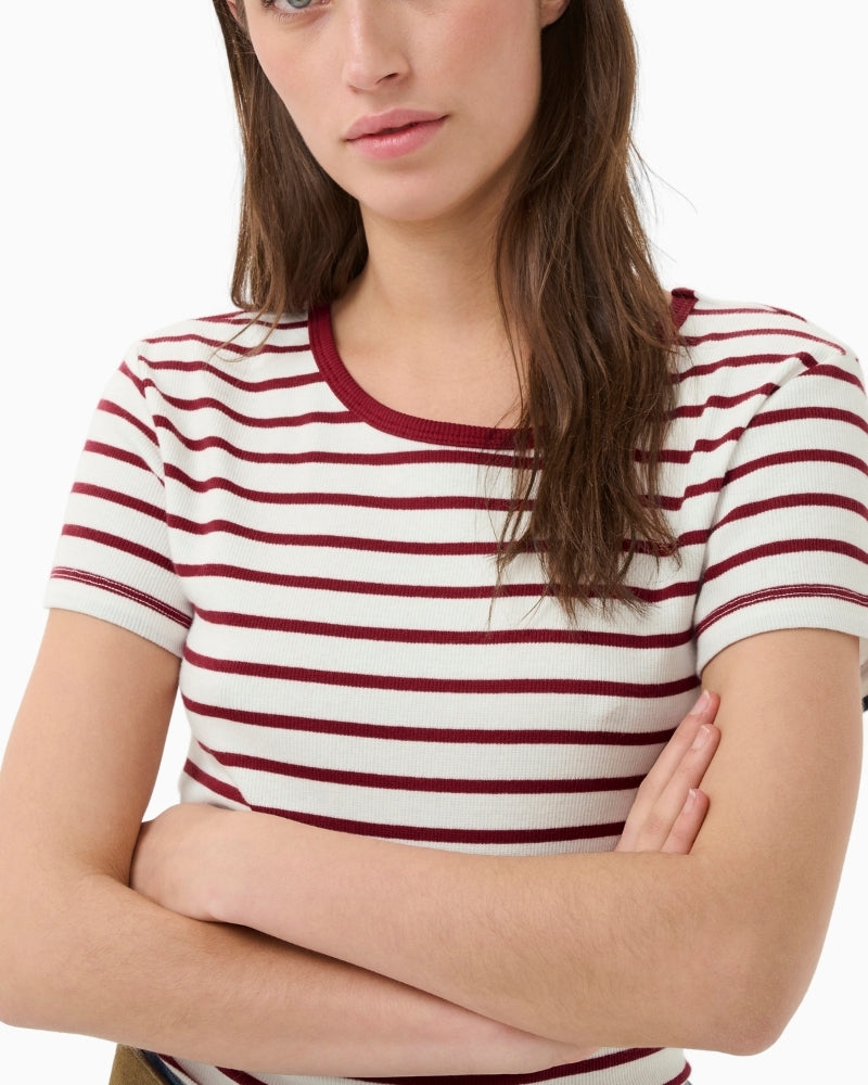 Part Two RochellePW T-Shirt in Cream and Burnt Russet Stripe close-up view