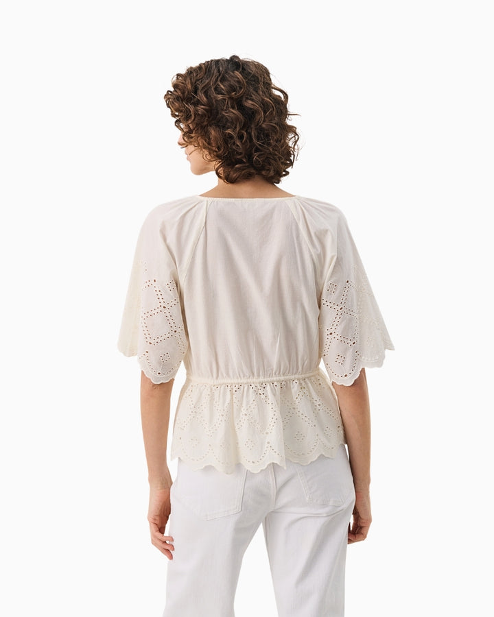 Back view of Part Two Rosalie Blouse showing relaxed fit and lightweight fabric