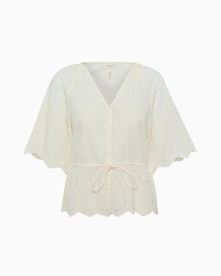Flat lay of Part Two Rosalie Blouse showing woven texture and flowing silhouette