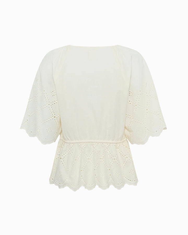 Flat lay back view of Part Two Rosalie Blouse showing woven texture and flowing silhouette