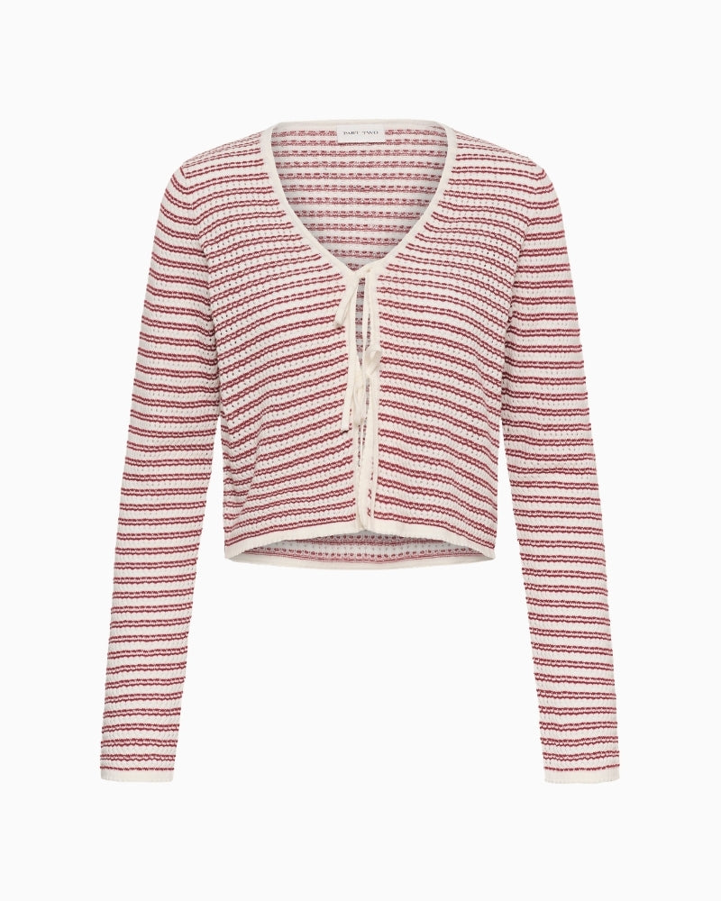 Part Two Rosefina Cardigan in red stripe front view