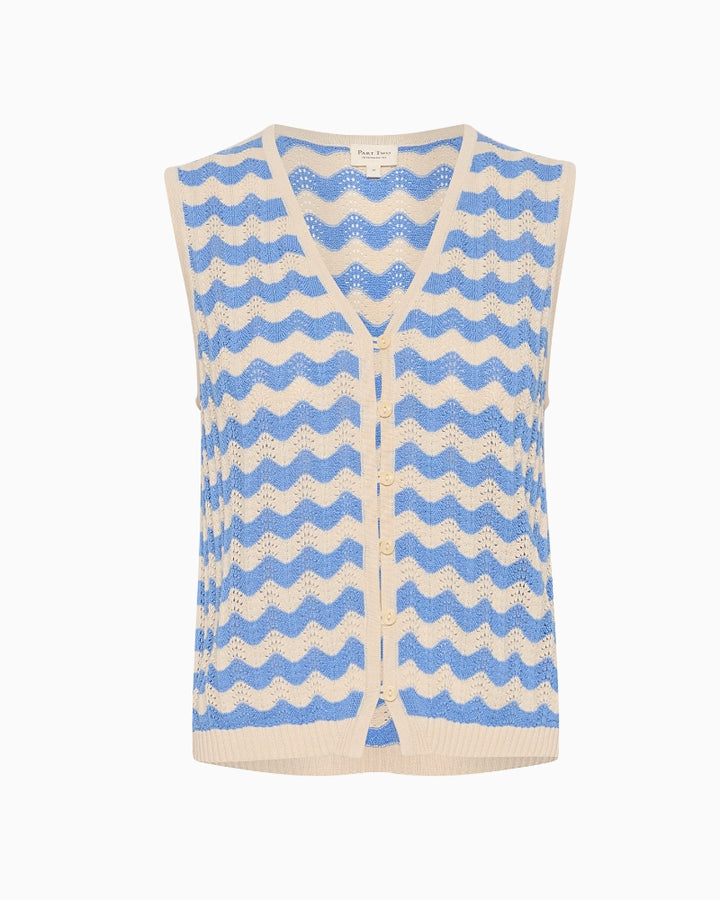 Flat lay of Part Two Rosella Waistcoat showing soft knitted fabric and relaxed silhouette