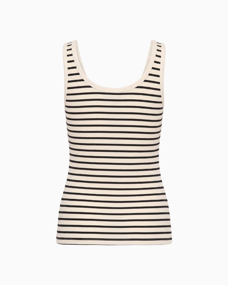 Part Two Roselyn Top in Black and Cream Stripe back view