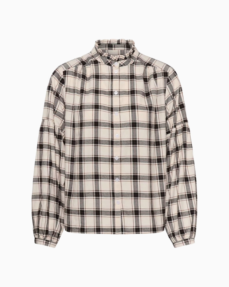 Part Two SamillaPW Shirt in Cream/Brown plaid detail