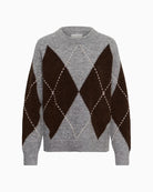 Part Two SorayasPW Pullover in Grey argyle pattern detail