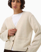 Part Two SvevaPW Cardigan in Oatmeal V-neck and button detail