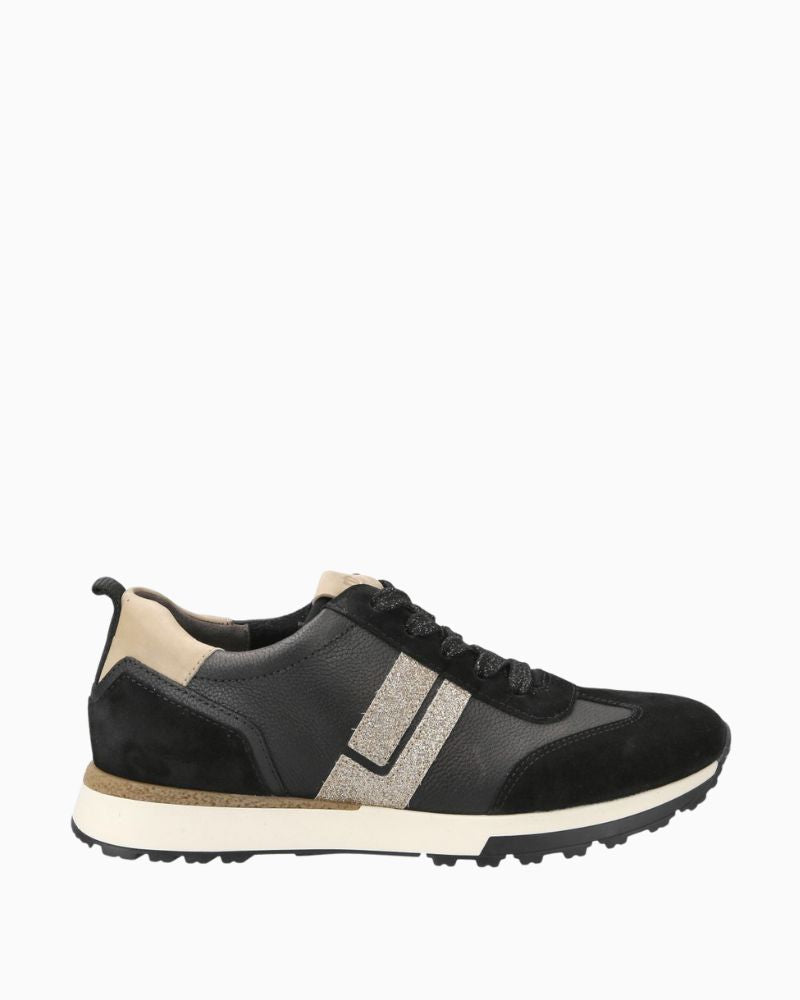Black Paul Green sneakers with glitter laces and gold detail