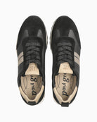 Upper view of Black Paul Green sneakers with glitter laces and gold detail