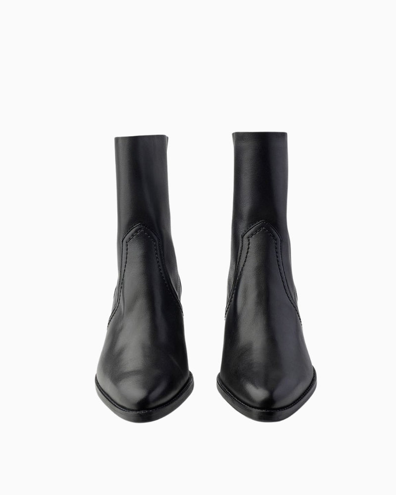 Paul Green black leather ankle boots front view – Áines Boutique