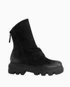 Black nubuck ankle boot by Paul Green with pleated leather detail and back zip