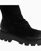 Close-up of nubuck leather upper with fine pleating and smooth toe finish