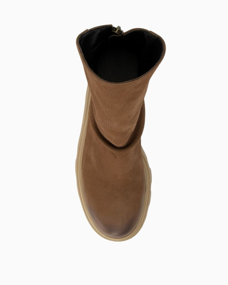 Upper view showing soft leather texture and low 15 mm heel