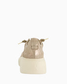 Back view of Beige metallic trainers by Paul Green with elastic laces and removable insole