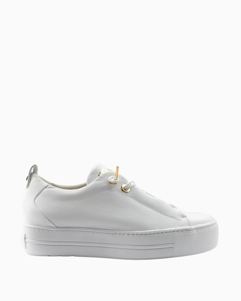 Side view of white leather Paul Green trainers with soft finish